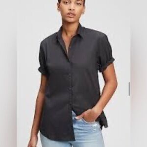 Gap Roll Cuff Short Sleeve Shirt- NWT- Black- Size MEDIUM TALL